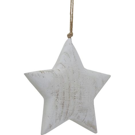 Large Whitewashed Rustic Hanging Star - Wood - L5 x W18 x H19 cm - White