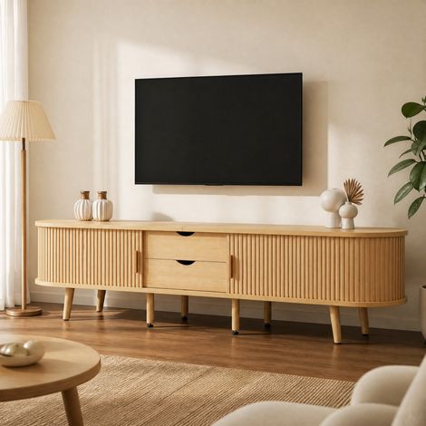 Mueble TV 170 x 40 x 42 cm roble claro con 2 cajones y puertas correderas (1/5)