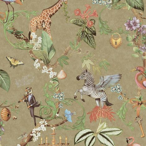 Holden Decor Safari Symphony Gold Wallpaper Animal Print Paste The Paper (1/4)