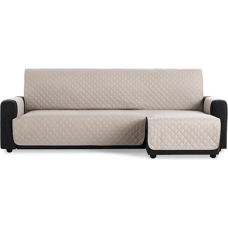 Housse de canapé d'angle matelassée avec méridienne à droite ou à gauche, longueur 200 cm, cappuccino (1/4)