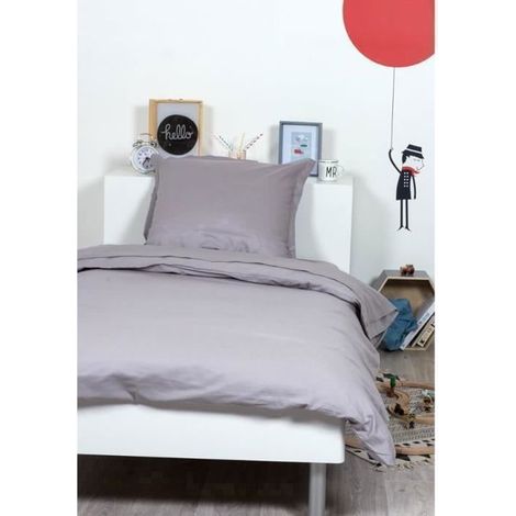 Housse De Couette Unie Coton 140X200 Cm Gris Souris