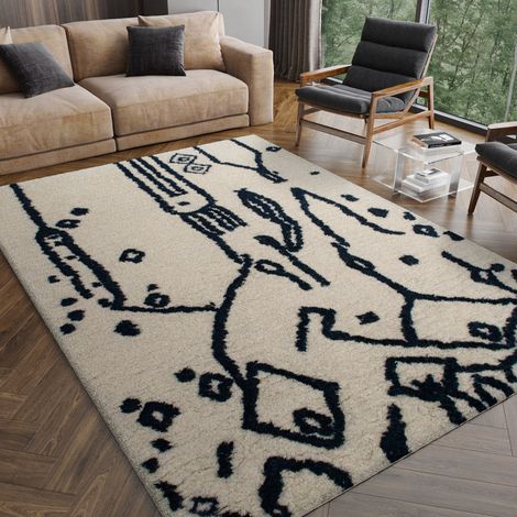 Tapis en laine Berber Essence - Tapis en laine  - 290x190cm, Rectangular - 100% Laine vierge - Tufté main - Noir et blanc