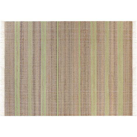Alfombra de yute beige claro natural verde claro 160 x 230 cm a rayas borlas Talpur