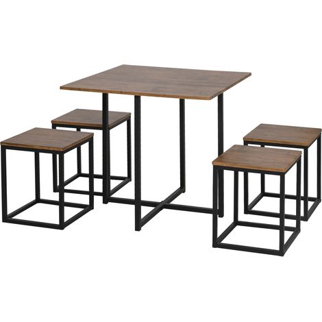 Set Tavolo e 4 Sgabelli da Giardino in Metallo e Legno MDF (1/5)