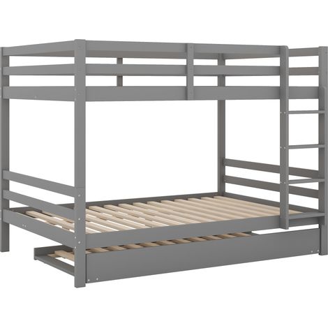 Letto a soppalco per bambini 140 x 200 cm grigio con letto estraibile, scala laterale e sponde alte (1/5)