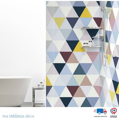 Panneau de douche : Jeux et triangles colorés 1 - Alu composite - 90 - 245 (1/3)