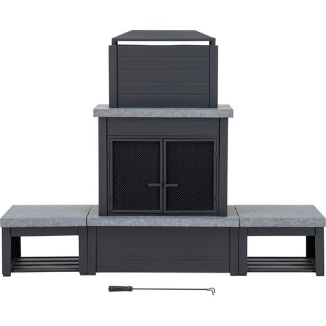 Caminetto a legna in acciaio VULTURE – 194 x 51 x 148 cm, nero opaco