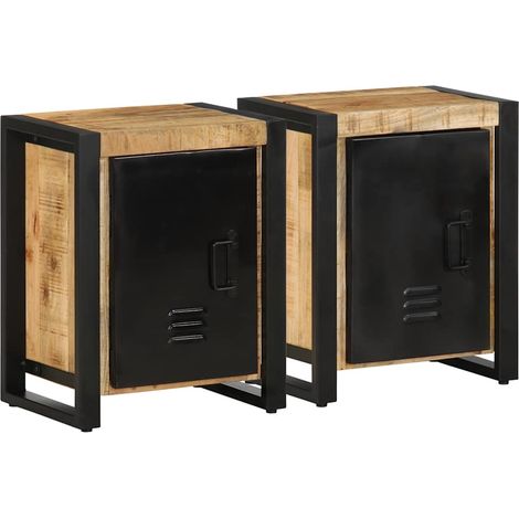 Nachttische 2 Stk. Raues Mangoholz