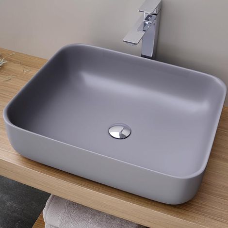 verglastes Keramik-Aufsatzwaschbecken quadratisch oder rechteckig CATANIA taupe matt
