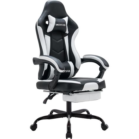 Chaise Gaming Racing, Siege Gaming Repose-Pieds Rétractable, Fauteuil Gamer avec Massage Lombaire, Fauteuil Bureau Ergonomique Confortable, Dossier Inclinable à 135°, Charge 120 kg (1/5)