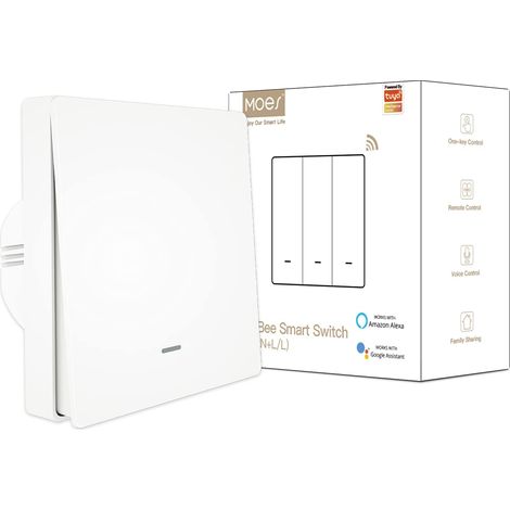 Applicable Interrupteur Mural Intelligent - Compatible avec Tuya Zigbee, 1 Gang, Sans Fil Neutre ou Condensateur Requis - Blanc - Fonctionne avec Alexa et Google Home
