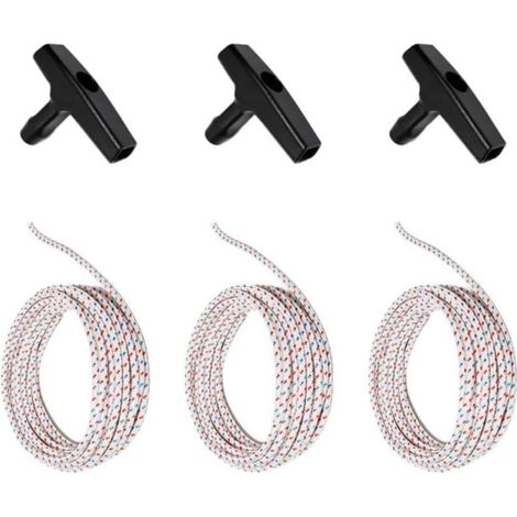 Lot de 3 cordes de traction de 3 m avec poignée ergonomique pour tondeuses à gazon, tronçonneuses, petits moteurs - Pièces de rechange compatibles avec les moteurs (1/5)