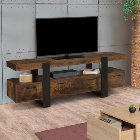 Mueble TV PHOENIX con madera envejecida y cajones negros 140 cm