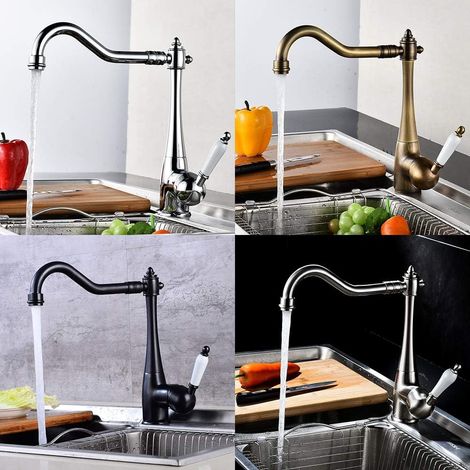 Rubinetto per lavello da cucina per bar, stile rustico, commerciale miscelatore da cucina a montaggio su piano beccuccio girevole a 360 gradi per rubinetto da cucina miscelatore con getto rotante (Col (1/5)
