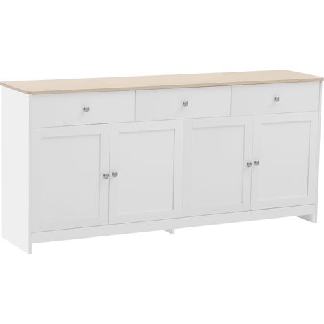 CAIziBuffet en bois blanc veiné, quatre portes et trois tiroirs (1/5)