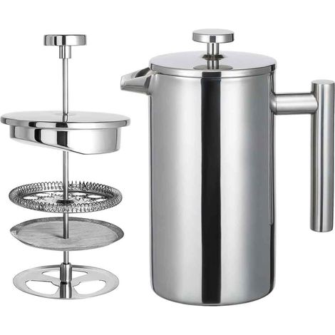 Caffettiera a pressa francese da 350 ml in acciaio inox con filtro per caffè e tè.