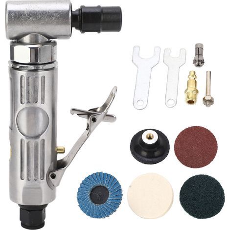 Ensemble de Meulage Pneumatique à 90 Degrés – Meuleuse Pneumatique à Angle Droit avec Moteur 0,3, Mandrin 1/4 1/8, Construction en Acier Tungstène, Interrupteur de sécurité et (1/5)