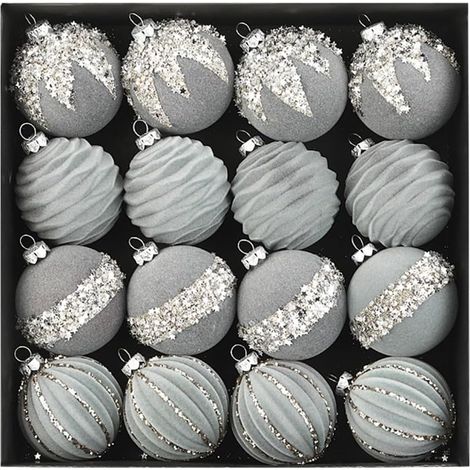 Boules de Noël en velours à suspendre, boules de Noël à paillettes pour décoration de vacances d'hiver (gris) (1/5)