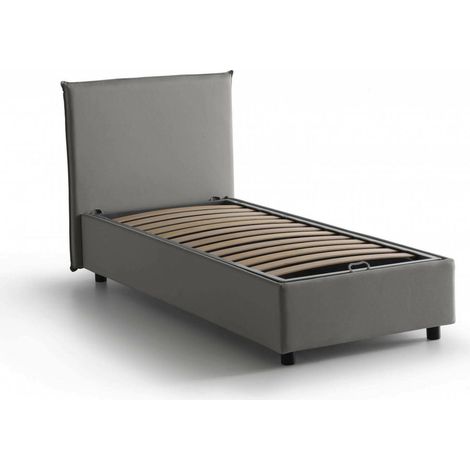 Talamo Italia Letto singolo Bruna, Letto contenitore con rivestimento in tessuto, 100% Made in Italy, Apertura frontale, adatto per materasso Cm 80x190, Grigio, con imballo rinforzato