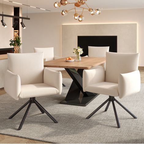 Silla comedor giratoria tapizada beige metal set 4 OKMYHOME (1/5)