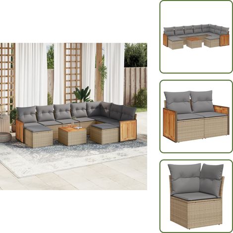 10-tlg. Garten-Sofagarnitur mit Kissen Beige Poly Rattan - Gartenmöbel Set - Rattan Möbel - Outdoor Möbel - Lounge Set - Esstisch (1/5)
