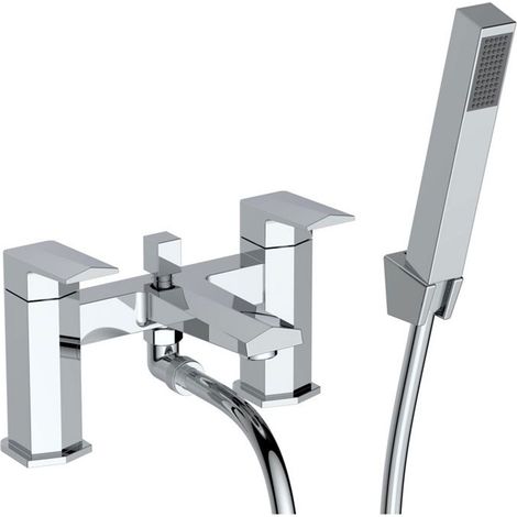 Signature Geo Bath Shower Mixer Tap with Shower Kit and Bracket - Chrome