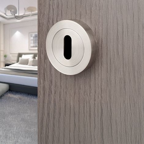 Ouvre&Déco – 2 rosaces de poignée de porte rondes à visser LIMBUS entrée de clé, Zamak nickel mat