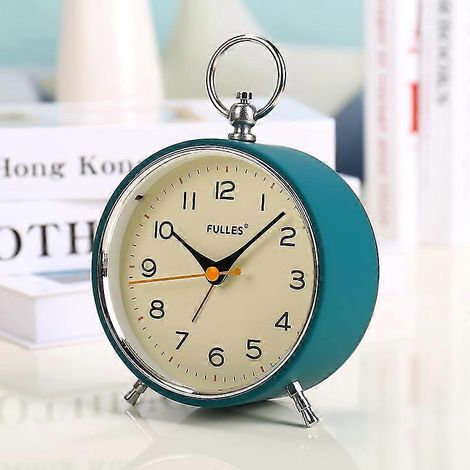 Réveil analogique silencieux avec veilleuse et fonction snooze, style rétro rond, fonctionne sur piles, idéal pour les chambres, les salons et les chambres d'enfants, bleu (1/4)