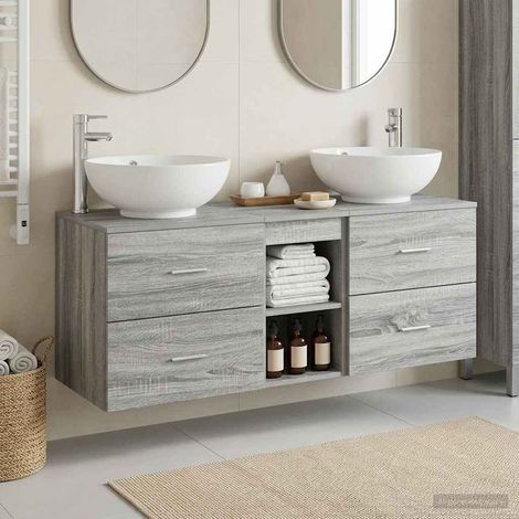 vidaXL Bathroom Furniture Set 3 pcs Grey Sonoma 129 x 44.5 x 80 cm (1/5)