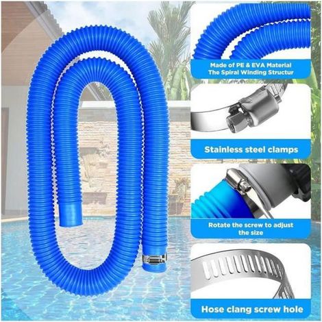 Lot de 2 tuyaux de piscine de 32 mm, pour pompes de piscine, avec 4 clips de sécurité et 1 raccord de tuyau, 150 cm et 32 mm (1/5)