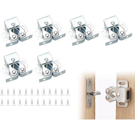 Set of 6 roller screw door closers, furniture door closers, furniture locks, door hardware and bolts, door closers, doors for living room furniture, cabinets (silver) (1/5)
