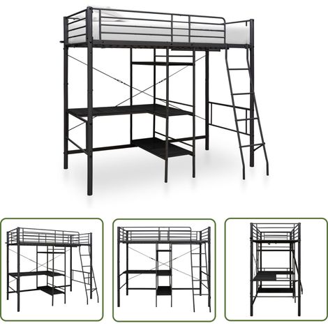 The Living Store Etagenbett mit Tischrahmen Schwarz Metall 90x200 cm - Kinderbett - Jugendbett - Etagenbett - Doppelbett - Schlafsystem (1/5)