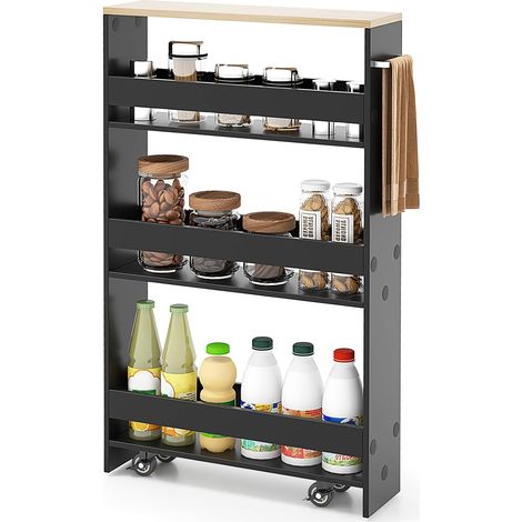 Costway – Desserte de cuisine étroite à 4 niveaux – Chariot de rangement avec roulettes verrouillables – Dimensions 47,5 x 13 x 80,5 cm – Bois d'ingénierie et métal