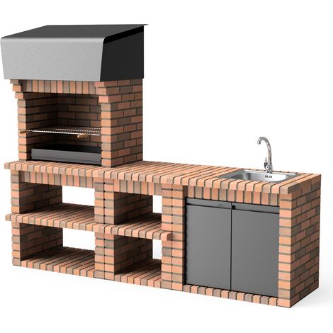 MOVELAR - Barbecue Préfabriqué à Bois et Charbon Modèle PACK 1 VOLTERRA – CUISINE EXTÉRIEURE (Gris / Terre Cuite - 250,5 x 70 x 213 cm) REF : M00899 - Usage Extérieur (1/5)
