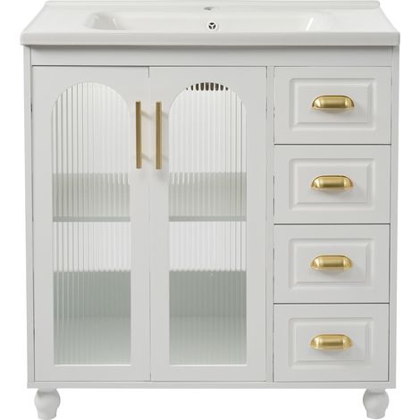 Mobile bagno 80 cm con lavabo in ceramica bianco MDF (1/5)