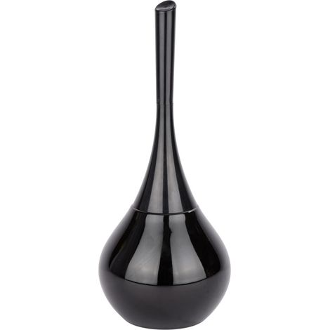 Wenko – Brosse WC Flakon – Porte-brosse fermé en céramique et plastique – Tête remplaçable – Fibres résistantes et flexibles – Noir – 17 x 42,5 cm