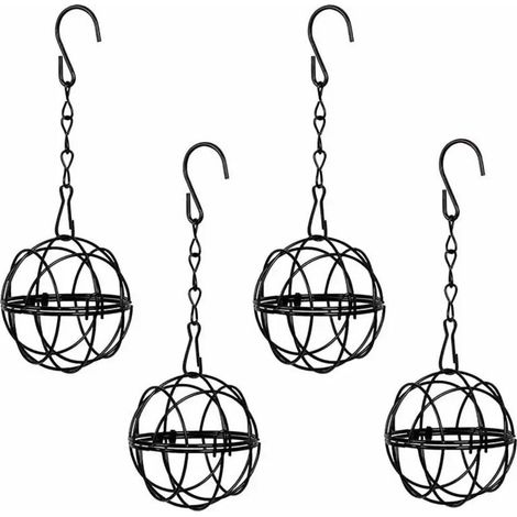 Lntyq 4 pcs Mangeoires Oiseaux à Suspendre en Métal Porte Boule de Graisse à Oiseaux Intérieur Extérieur Noir 7.3cm de Diamètre Distributeur Nourriture avec 4 Crochets en Forme S (1/5)