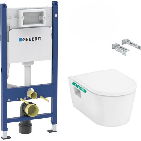 Pack WC Bati-support Geberit Duofix + WC sans bride EluPura Original S + Abattant soft close + Plaque blanche (EluPuraSGeb3)