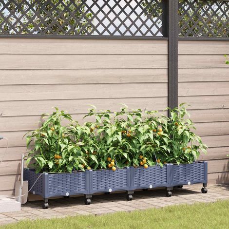 vidaXL Garden Planter with Irrigation&Wheels 4 pcs Grey PP (1/5)
