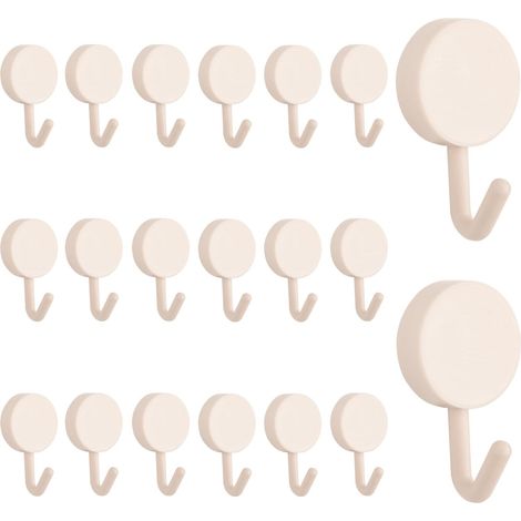 Lot de 20 crochets auto-adhésifs en plastique robuste pour porte de maison, cuisine, salle de bain, bureau (beige)