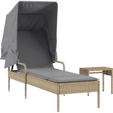 Maison Exclusive - Tumbona con capota y mesa ratán sintético beig