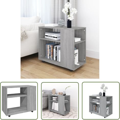 The Living Store Table d'appoint Sonoma gris 70x35x55 cm Bois d'ingénierie - Table D'appoint - Meuble Design - Table Basse - Table Ronde - Salon (1/5)
