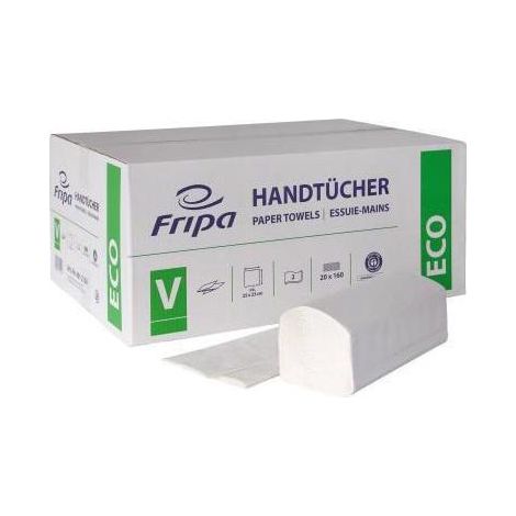 FRIPA Papierhandtuch Fripa ECO 25 x 23 cm (B x L) Papier 100 % recycelt weiß 20 x 160 Bl./Pack. (1/4)