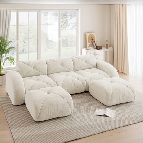 Divano modulare 3 posti in chenille bianco, design senza struttura con sistema flessibile (1/5)