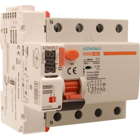 RCCB Interruttore Differenziale Puro Riarmo Automatico, Tipo A 3P+N 5M 6000A 300mA AC 400V IP20 IEC61008-1 PR8NM, Corrente Disponibili 25A 40A 63A  (40A)