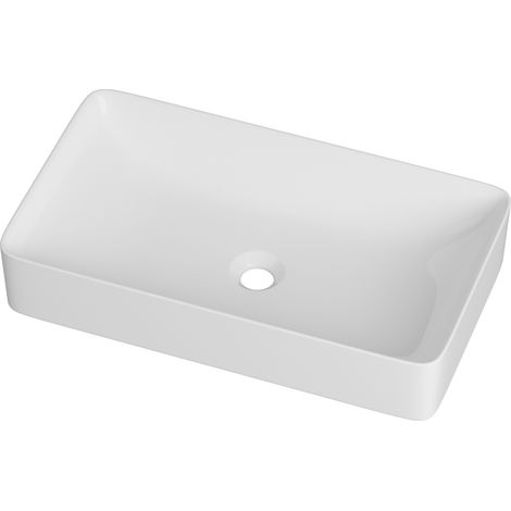 Lavabo à Poser Salle de Bain Granitan Lumi Rectangulaire Céramique Blanc 1pièce (1/5)