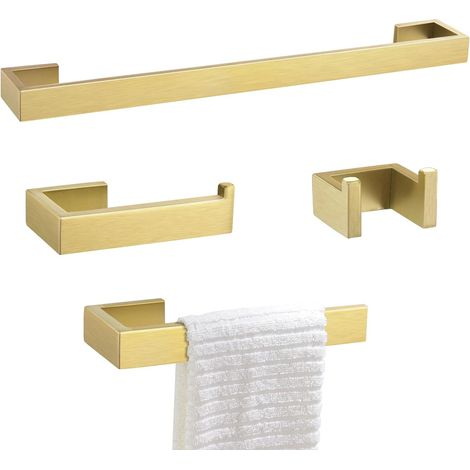 Juego de 4 piezas, accesorios de baño dorados, toallero, portarrollos de papel higiénico, perchero (1/5)