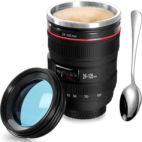 Tasse Café De La Caméra Caméra Objectif Tasse Café Lait Eau Tasse d’Appareil Photo Acier Inoxydable Lens Cup Mug Tumbler (1/5)