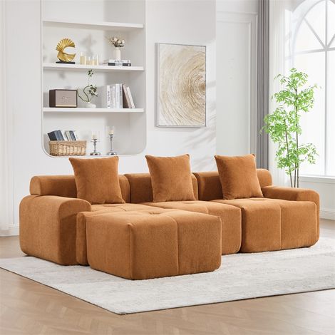 Canapé d'Angle Modulaire Cloud - 268x102x78cm - Canapé 3 Places en Velours Côtelé avec Mousse à Mémoire de Forme - Orange (1/5)