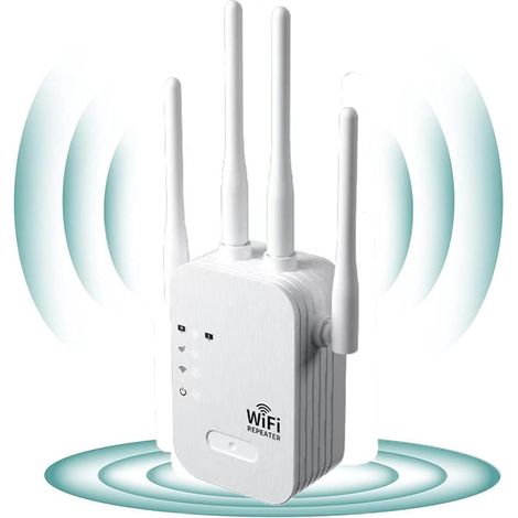 WiFi Puissant avec Port Ethernet,Amplificateur WiFi Puissant sans Fil 1200Mbps 5GHz/2.4GHz,WiFi Extender avec Mode Répéteur/Routeur/AP, 4 Antennes,Installation Facile,Blanc